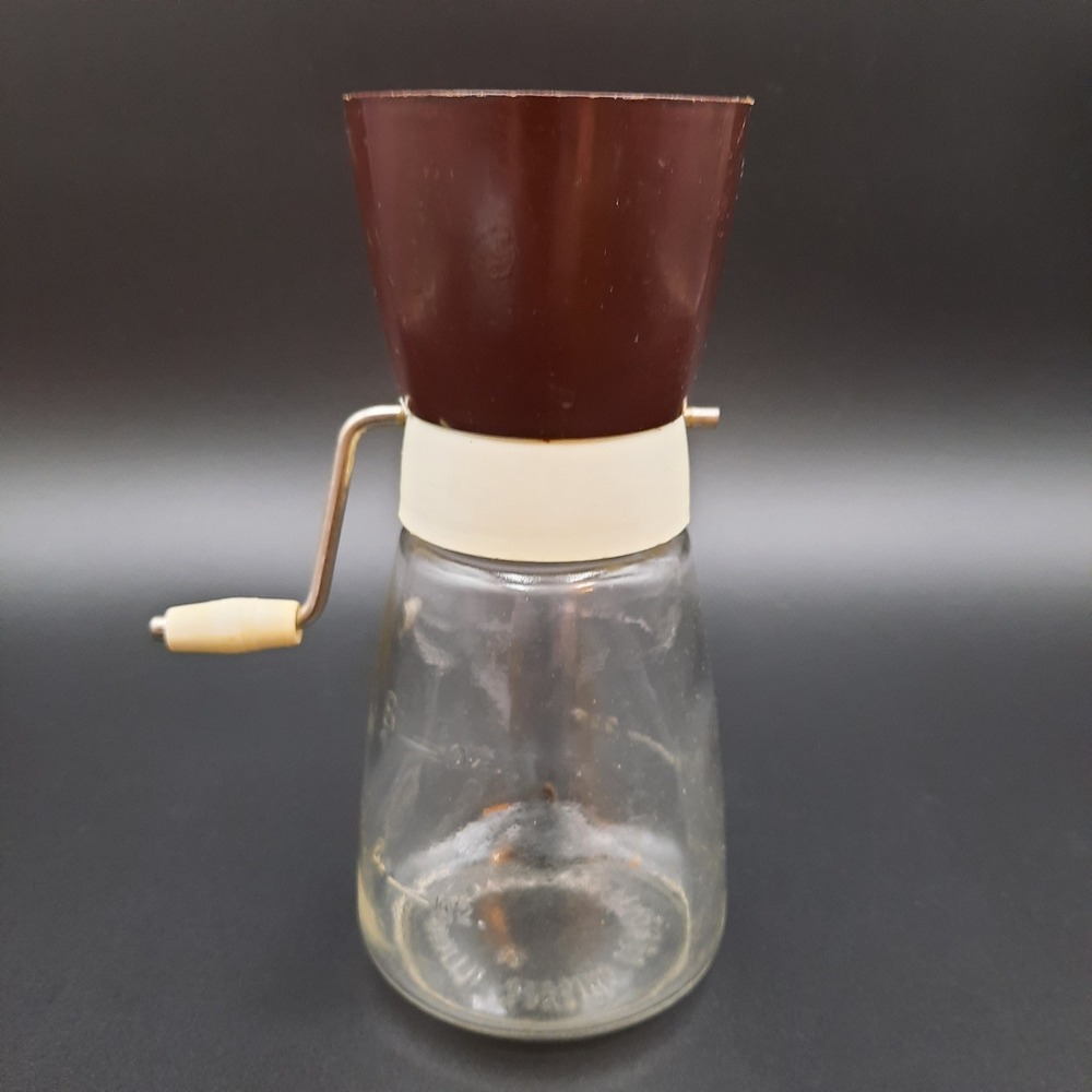 Vintage Androck Nut Meat Chopper The Homemaker Brown Glass Jar Hand Crank USA